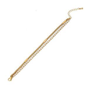 Double strand gold plated‎ stainless steel cubic zirconia chain bracelet